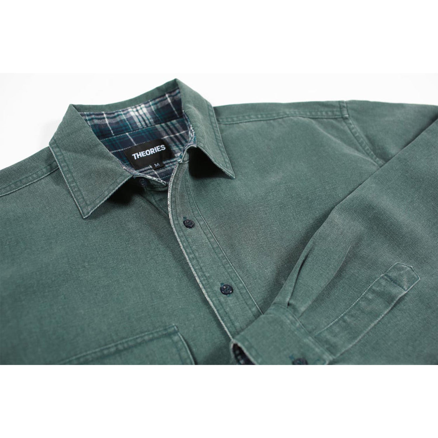 Theories Union Lined Flannel Shirt Sea Green