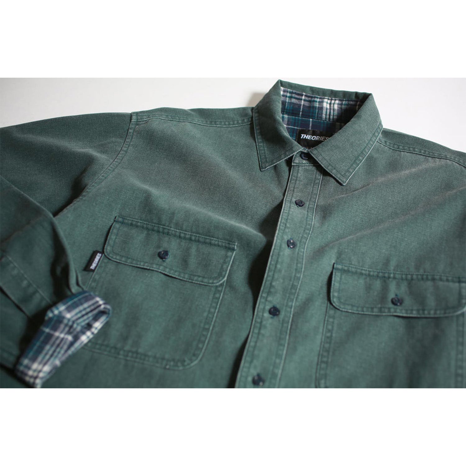 Theories Union Lined Flannel Shirt Sea Green