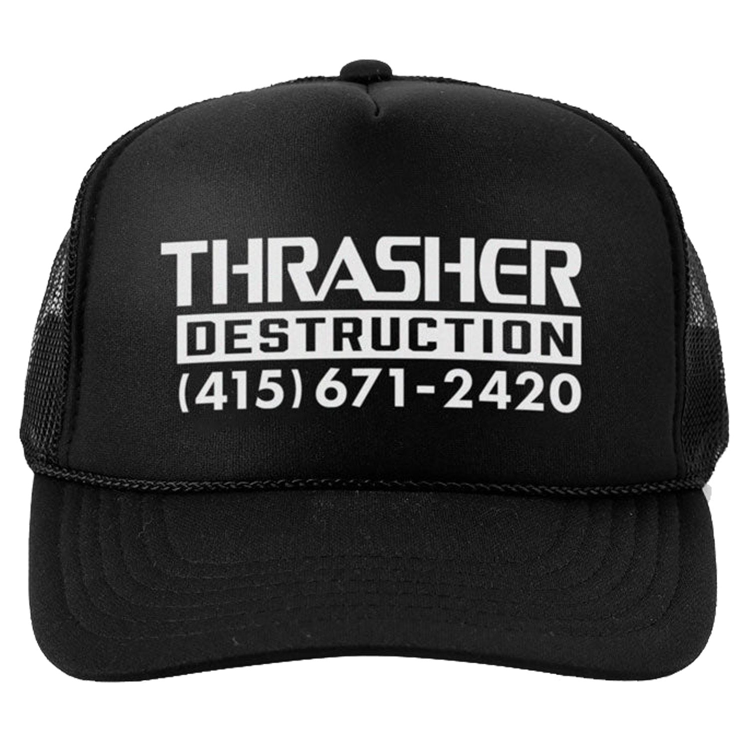Thrasher Magazine Destruction Trucker Hat Black