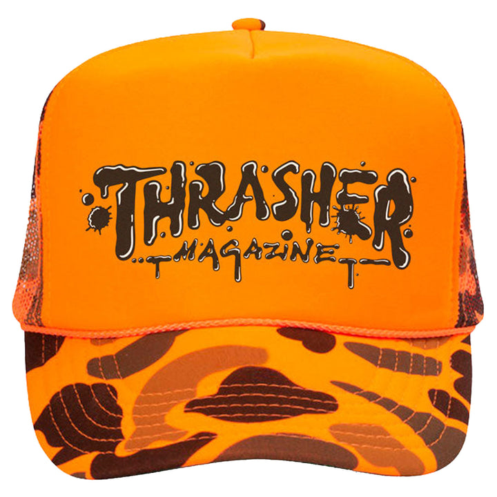 Thrasher Magazine Wet Paint Trucker Hat Orange Camo