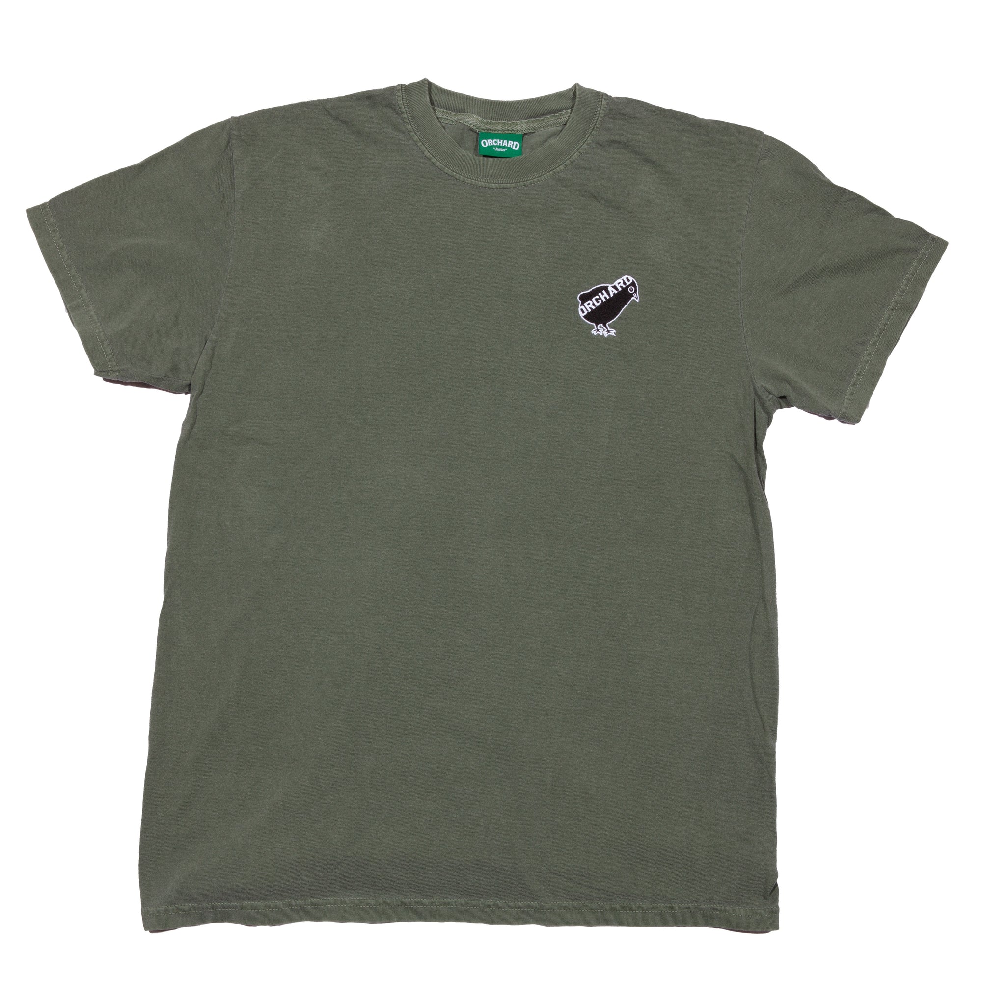Orchard Embroidered Bird Logo Tee Moss Garment Dyed