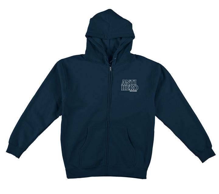 Anti Hero Lil Black Hero Outline Embroidered Zip Hoodie Navy