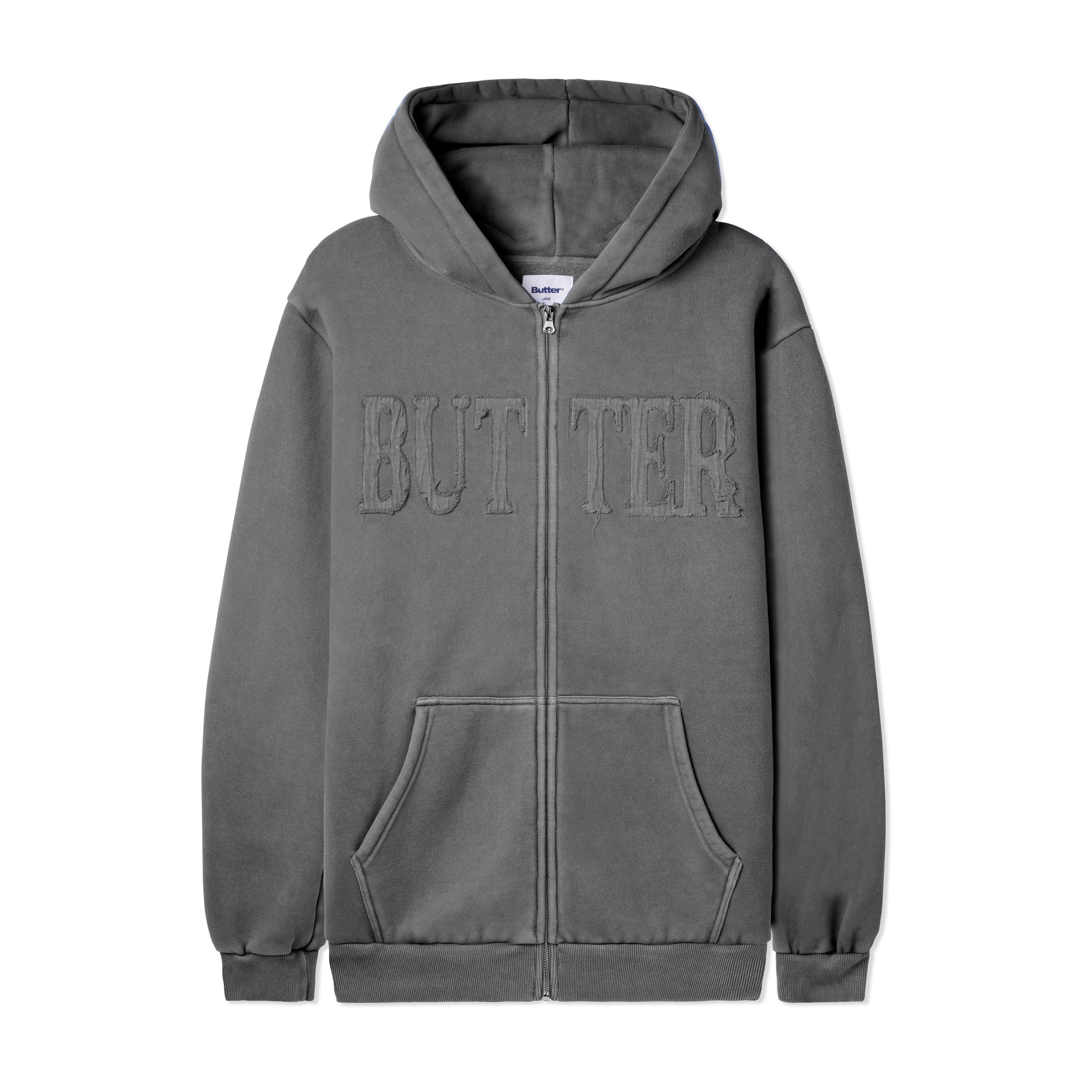 Butter Fabric Applique Zip Pullover Hoodie Washed Ink