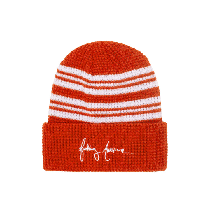 Fucking Awesome Cursive Waffle Cuff Beanie Orange