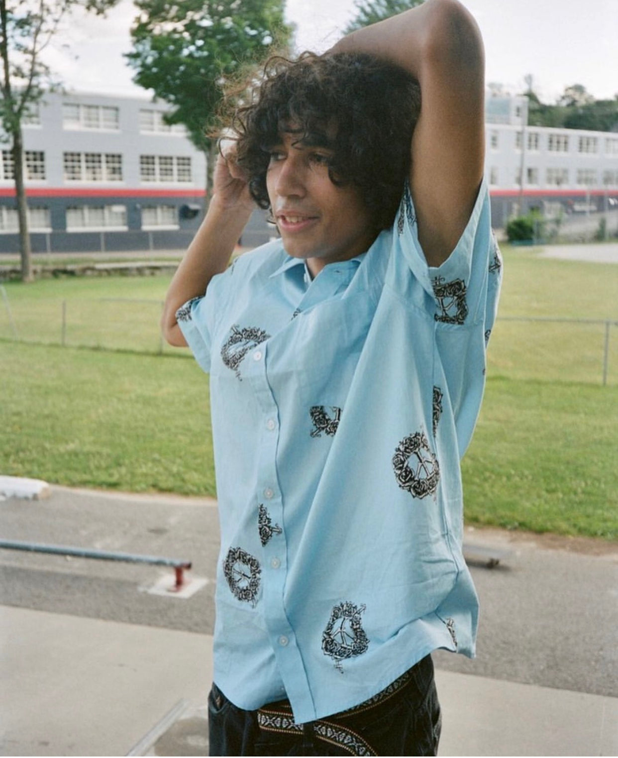 Sexhippies Rose Bone SS Button Up Blue