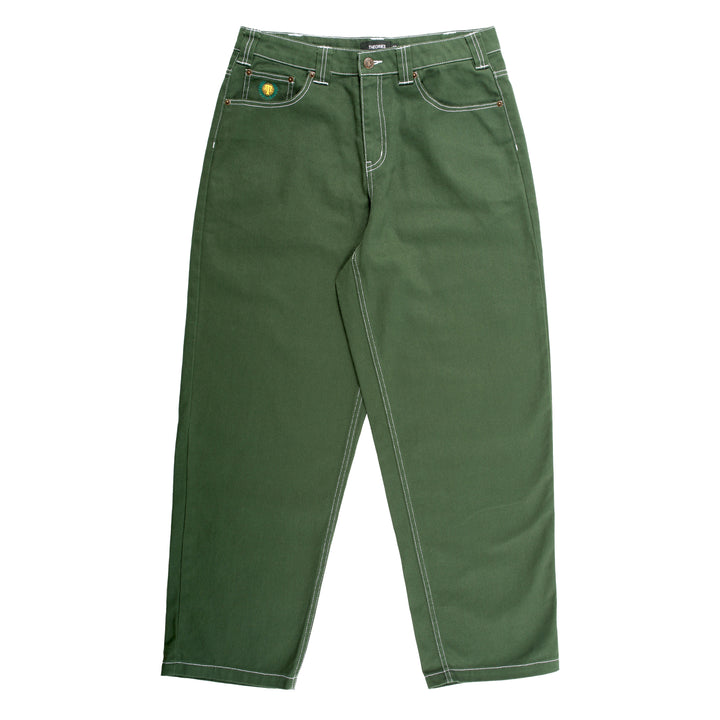 Theories Plaza Jeans Hunter Green Contrast Stitch