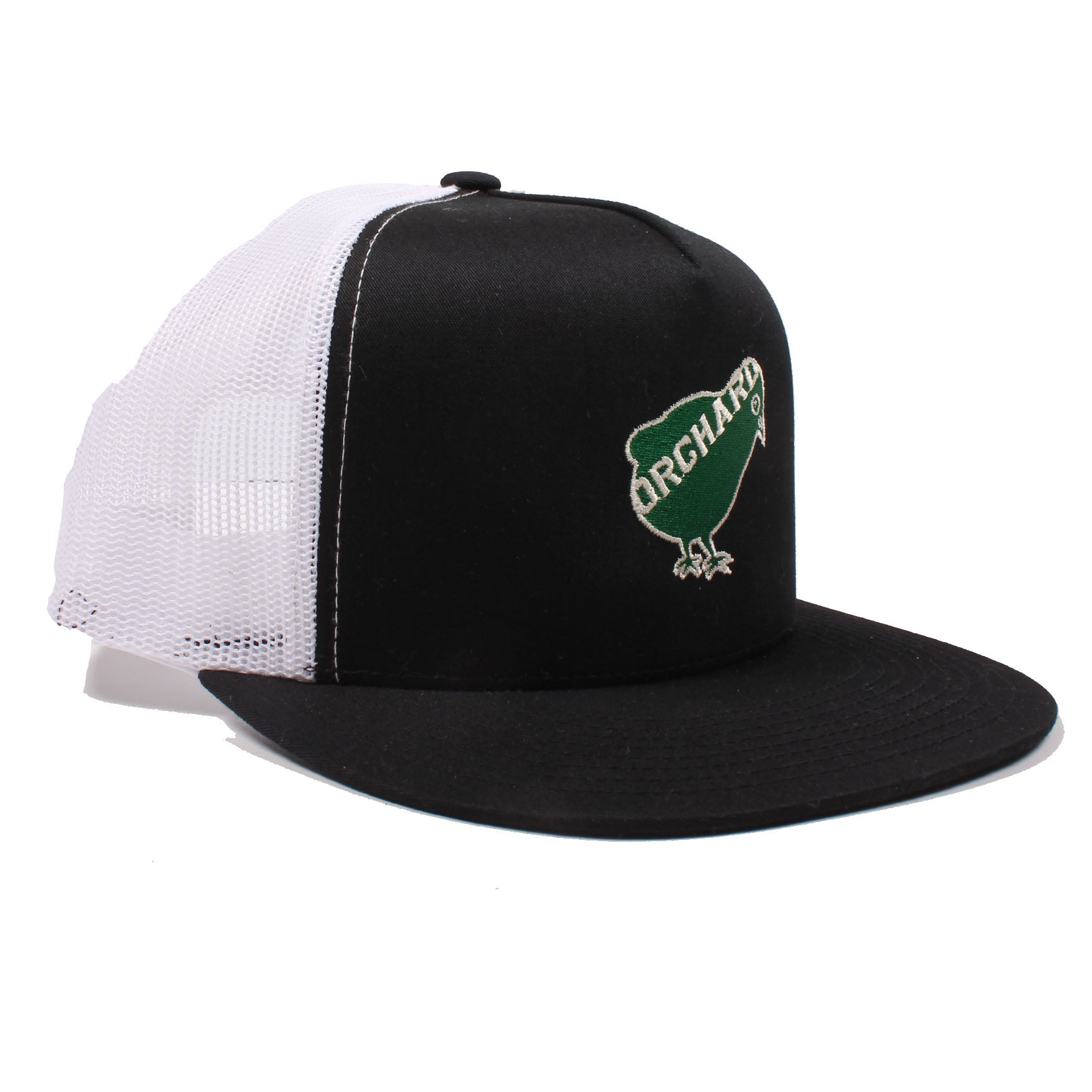 Orchard Bird Logo Tall Crown Trucker Hat Black/White