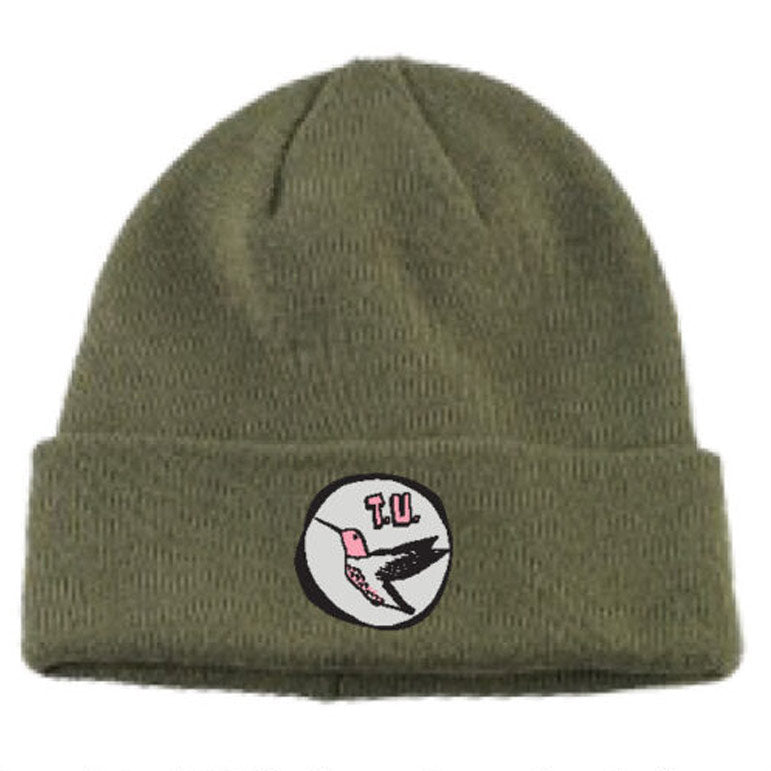 Transportation Unit Classic Hummingbird Beanie Olive w/ Pink Patch